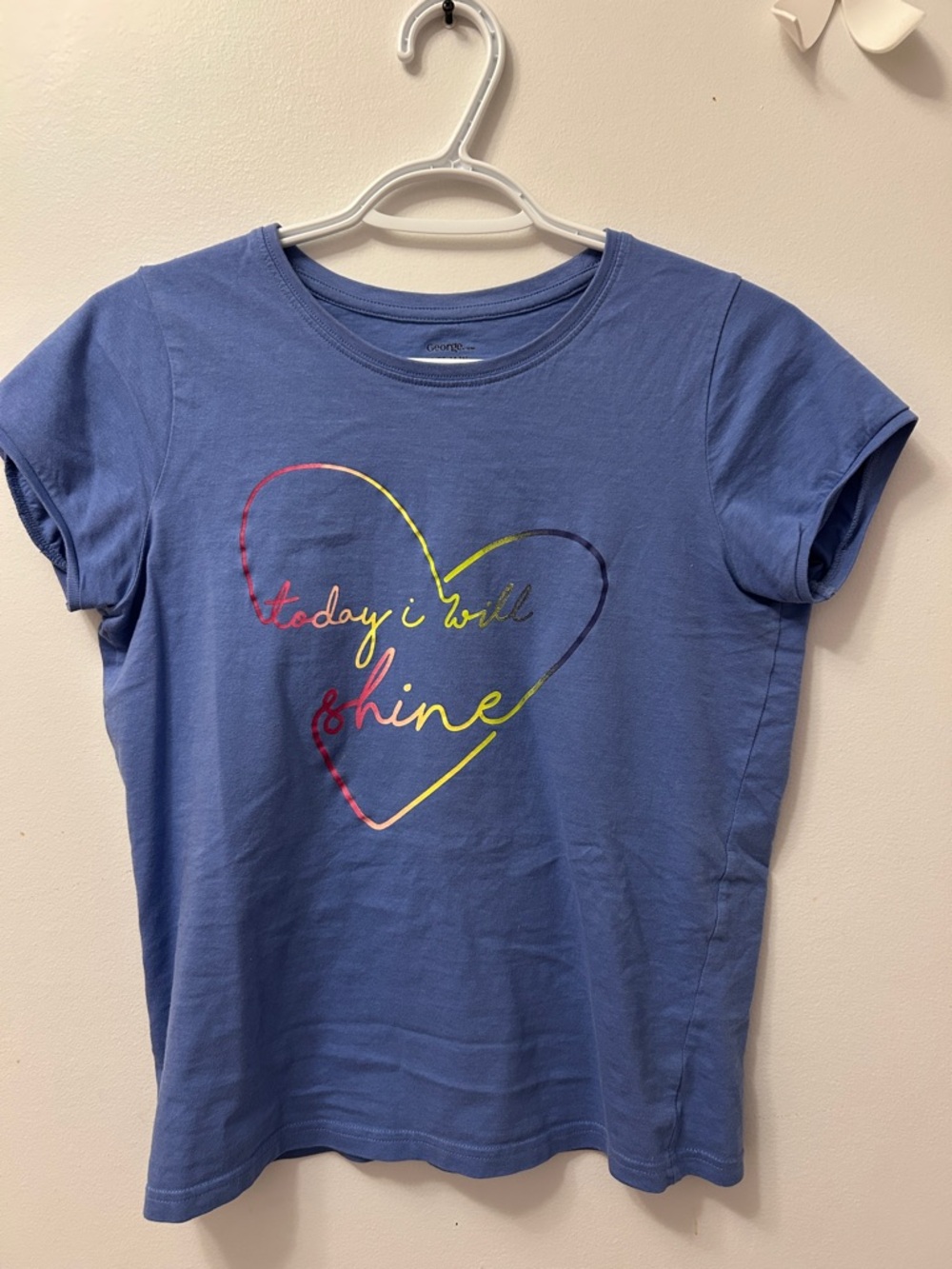 George Blue Short-Sleeve Tee with Rainbow Heart and 'Today I Will Shine' Print